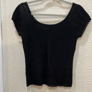 NWOT. Laundry by Shelli Segal Black Cap-Sleeve Top with bling